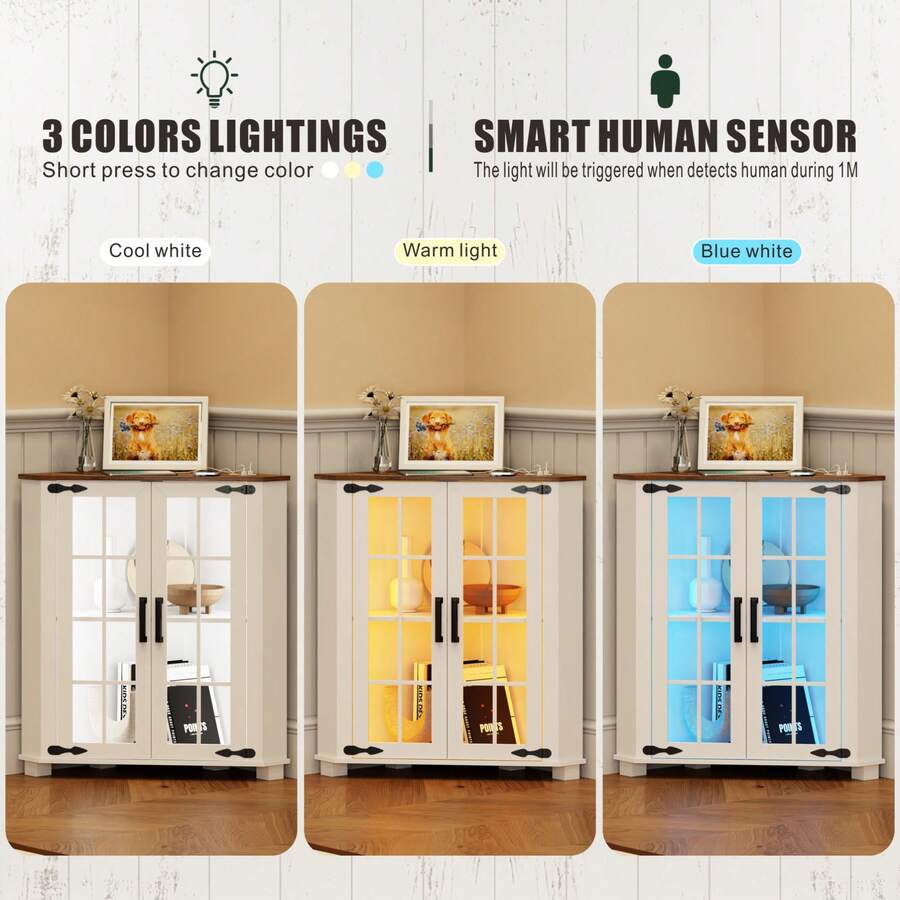 Farmhouse Cabinet With LED Lig - Storage & Organization recension och pris